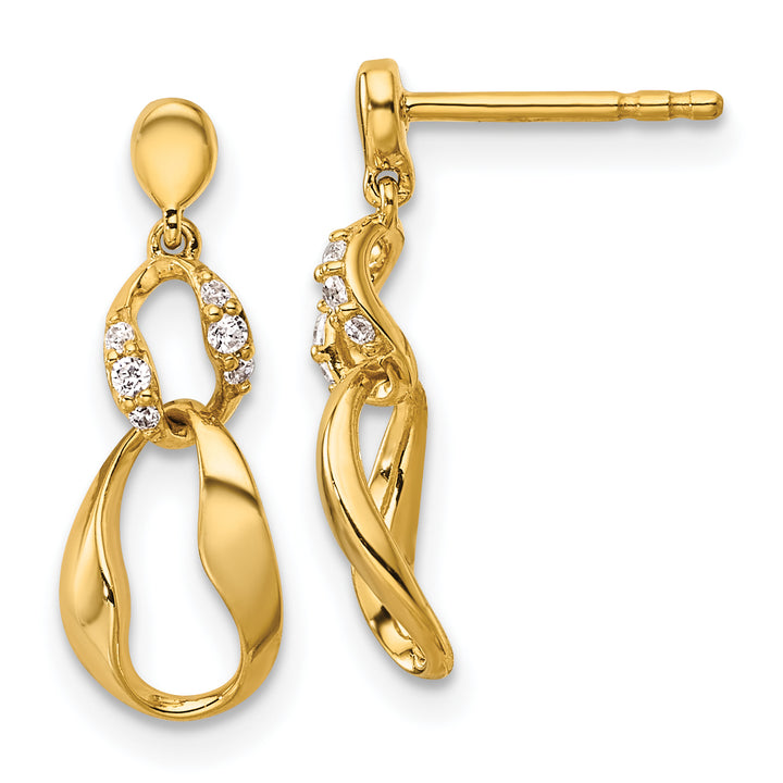14K Yellow Gold Polished 1/15 CT Diamond Wavy Oval Dangle Post Earrings