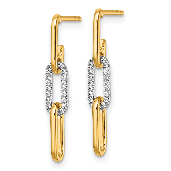 14K Two Tone Gold 1/5 CT Diamond Paperclip Link Design Dangle Post Earrings