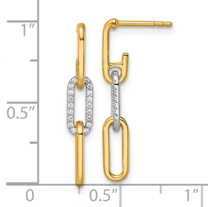 14K Two Tone Gold 1/5 CT Diamond Paperclip Link Design Dangle Post Earrings