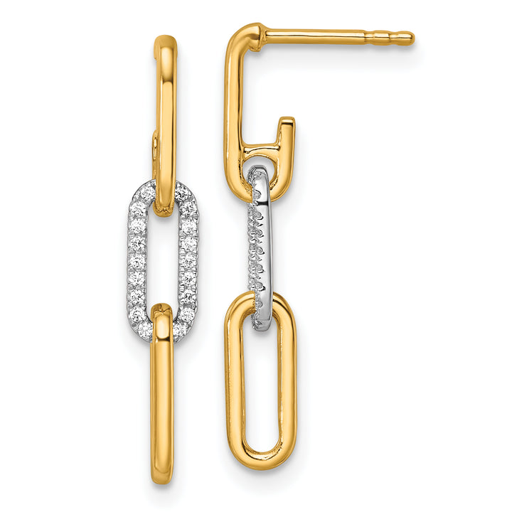 14K Two Tone Gold 1/5 CT Diamond Paperclip Link Design Dangle Post Earrings