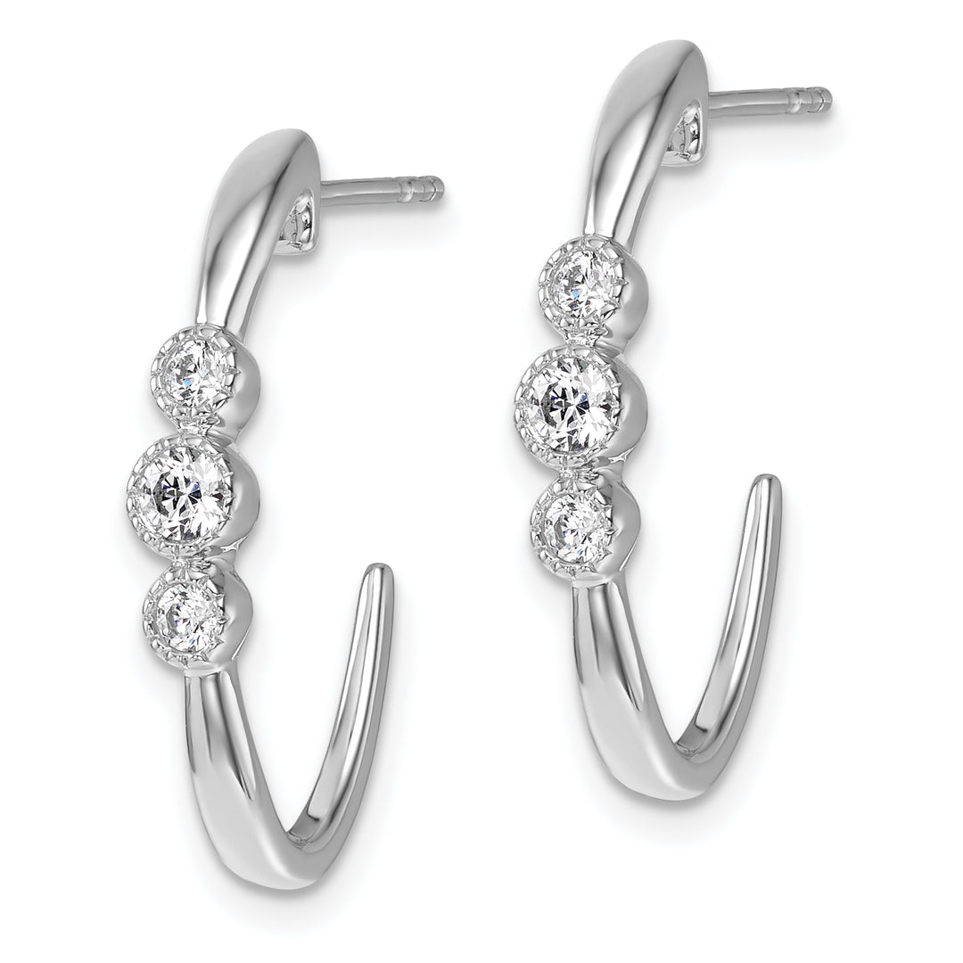 14K White Gold Polished 3/8 CT Diamond J-Hoop Post Earrings