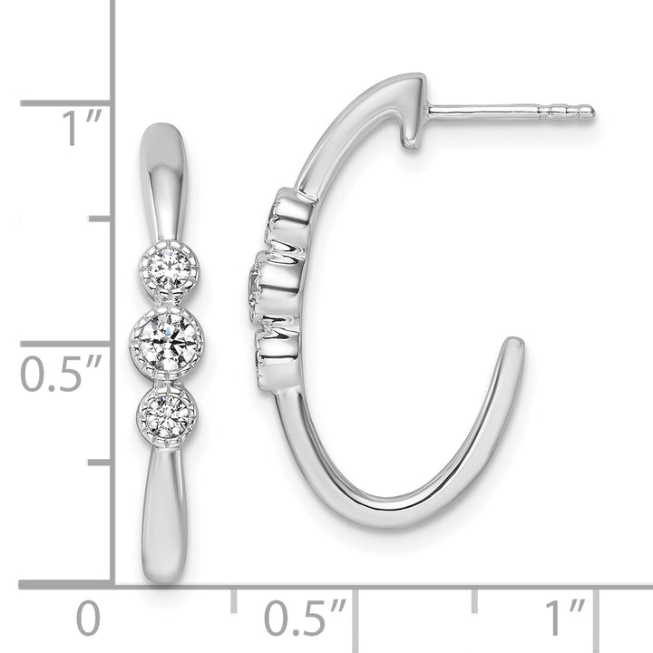 14K White Gold Polished 3/8 CT Diamond J-Hoop Post Earrings