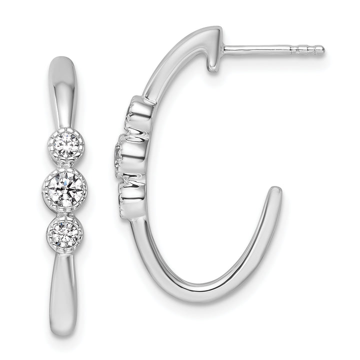 14K White Gold Polished 3/8 CT Diamond J-Hoop Post Earrings
