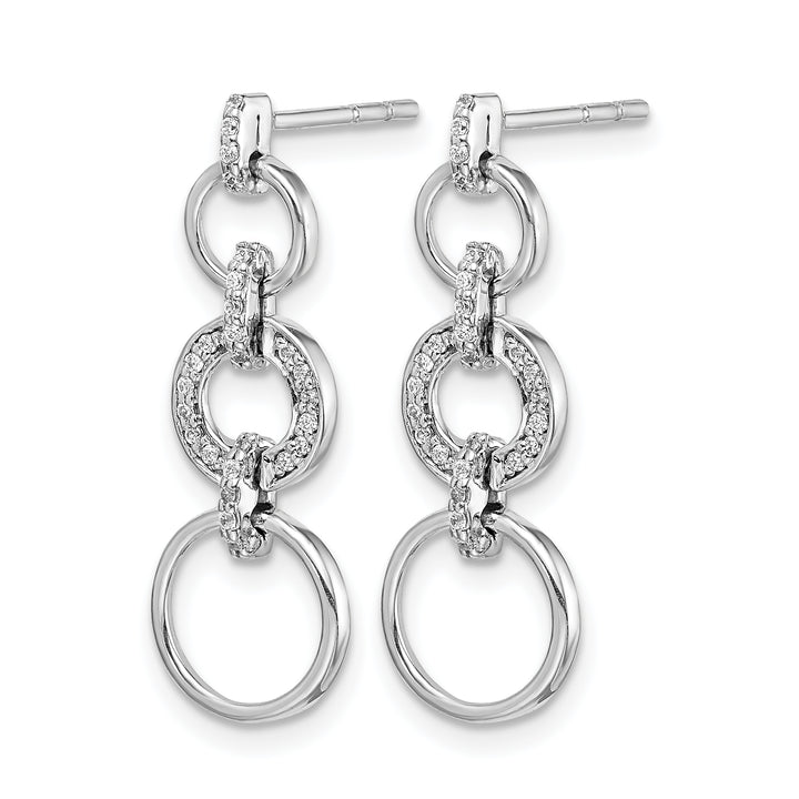 14k White Gold 1/6 CT Diamond Circles Dangle Post Earrings