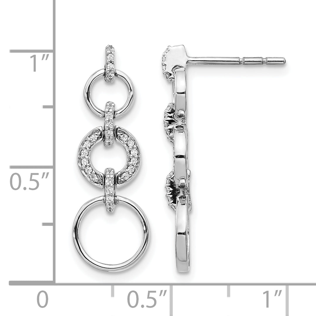14k White Gold 1/6 CT Diamond Circles Dangle Post Earrings