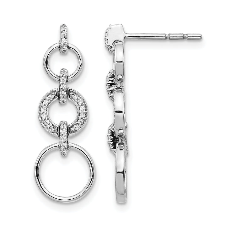 14k White Gold 1/6 CT Diamond Circles Dangle Post Earrings
