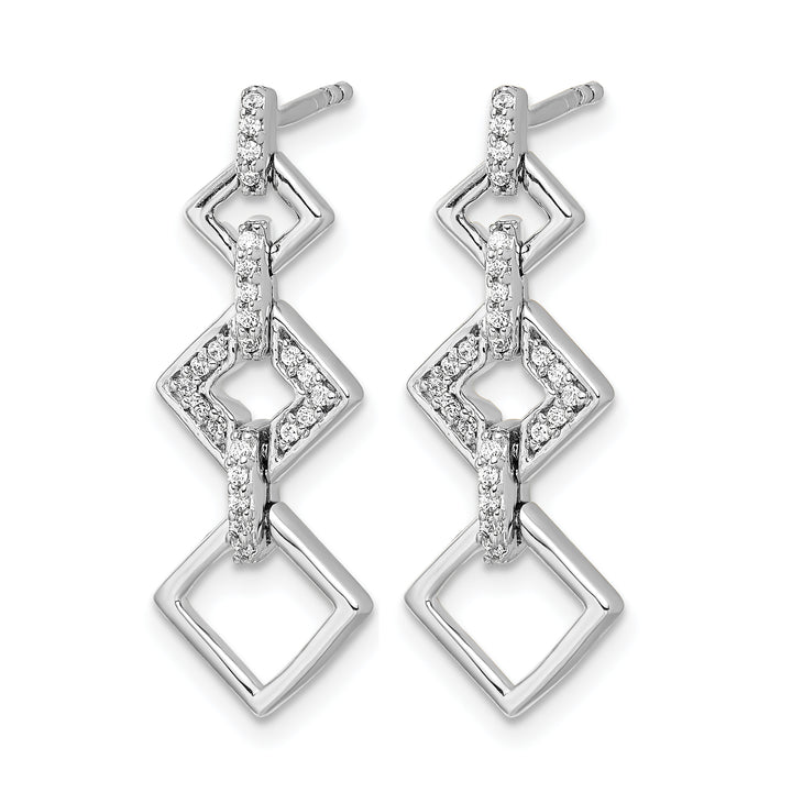 14k White Gold 1/8 CT Diamond Squares Dangle Post Earrings