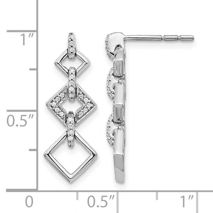 14k White Gold 1/8 CT Diamond Squares Dangle Post Earrings
