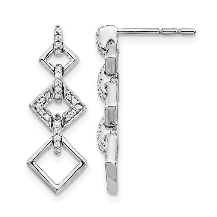 14k White Gold 1/8 CT Diamond Squares Dangle Post Earrings