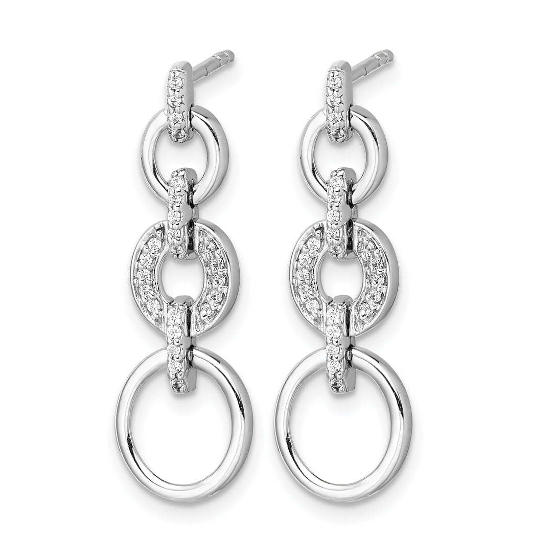 14k White Gold 1/8 CT Diamond Circles Design Dangle Post Earrings