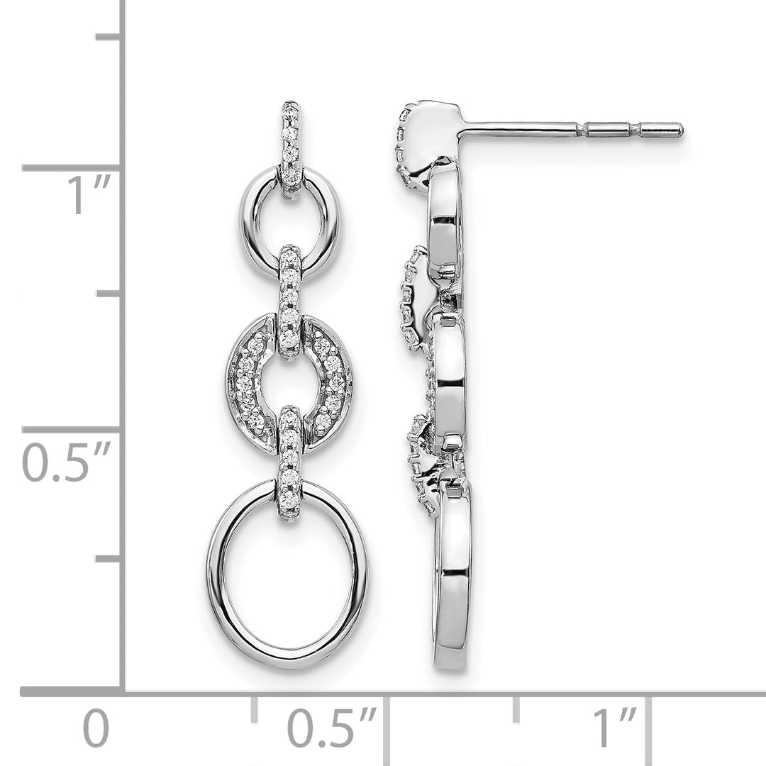 14k White Gold 1/8 CT Diamond Circles Design Dangle Post Earrings