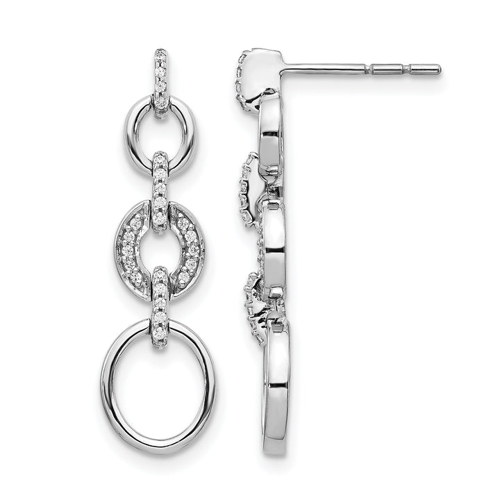 14k White Gold 1/8 CT Diamond Circles Design Dangle Post Earrings