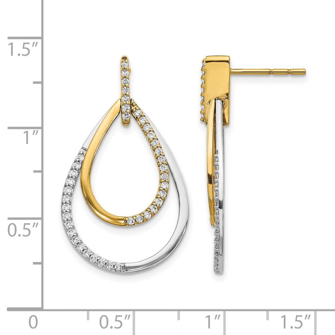 14k Two-tone Gold 1/2 CT Diamond Teardrop Dangle Post Earrings