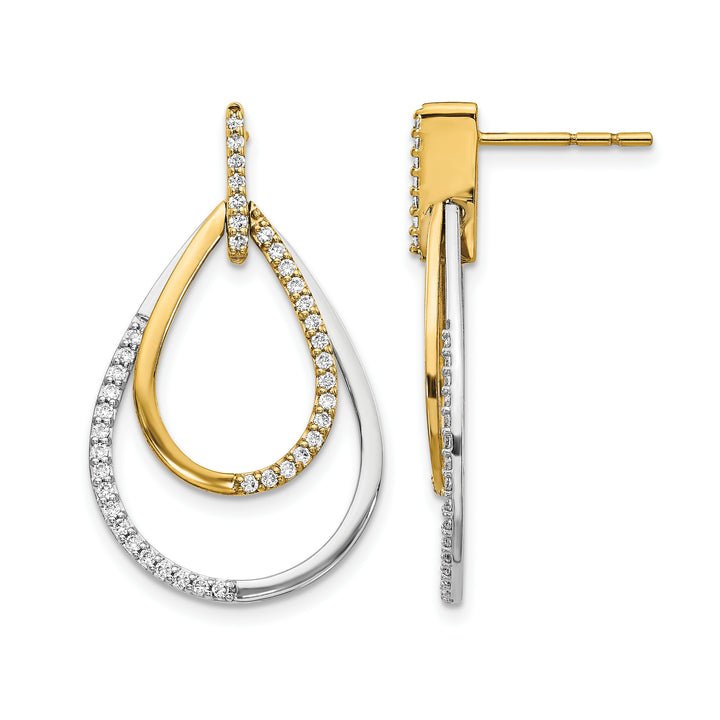 14k Two-tone Gold 1/2 CT Diamond Teardrop Dangle Post Earrings