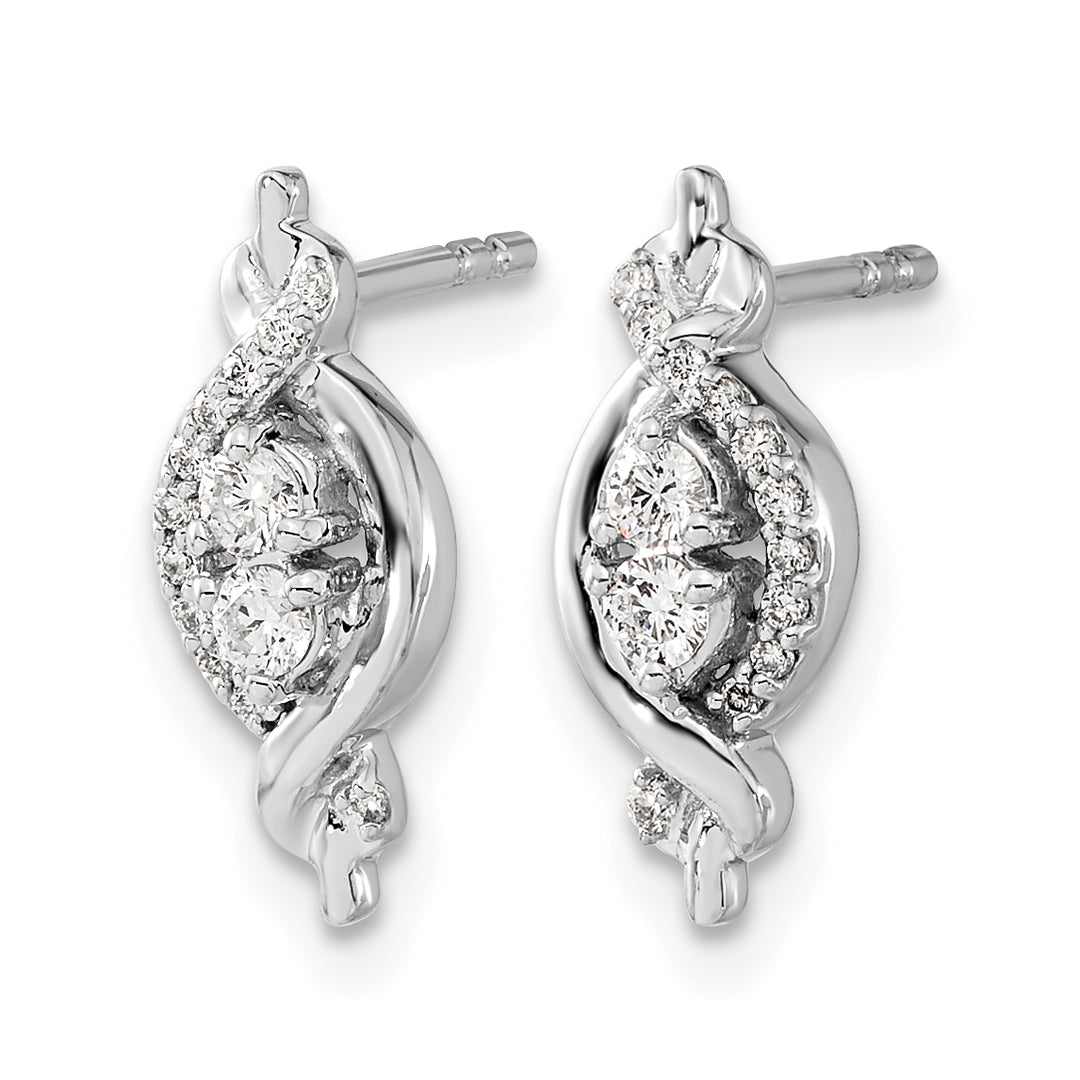 14k White Gold 1/4 CT Diamond Fancy Twist Design Post Earrings