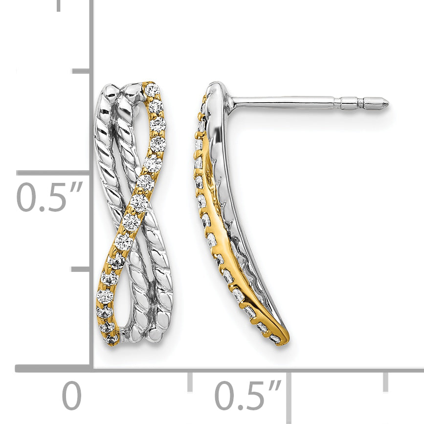 14k Two Tone Gold 1/5 CT Diamond Fancy Infinity Design Post Earrings