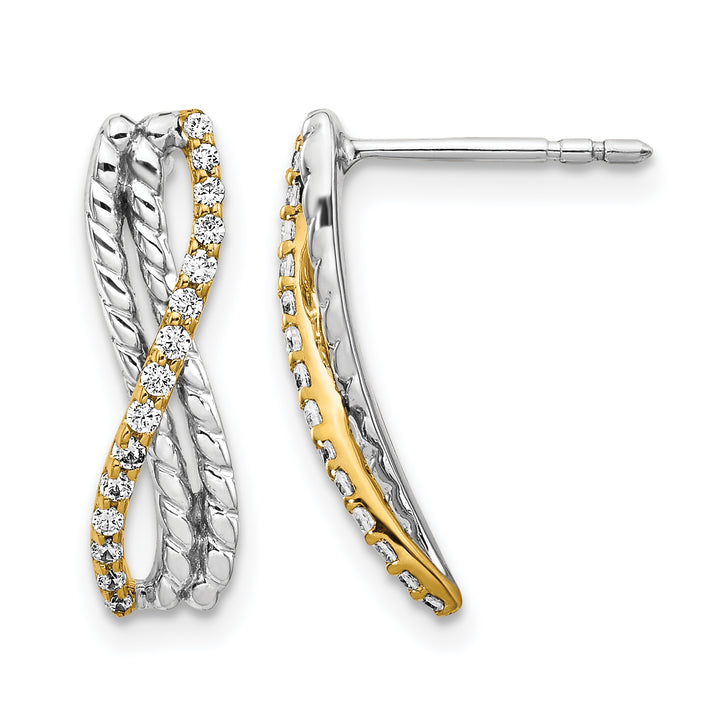 14k Two Tone Gold 1/5 CT Diamond Fancy Infinity Design Post Earrings