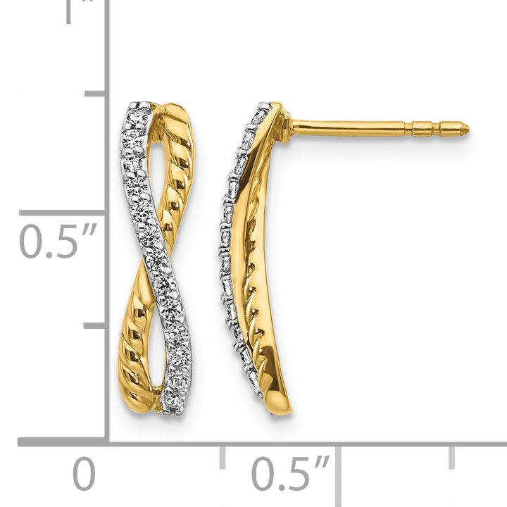 14k Two Tone Gold 1/5 CT Diamond Fancy Twist Post Earrings