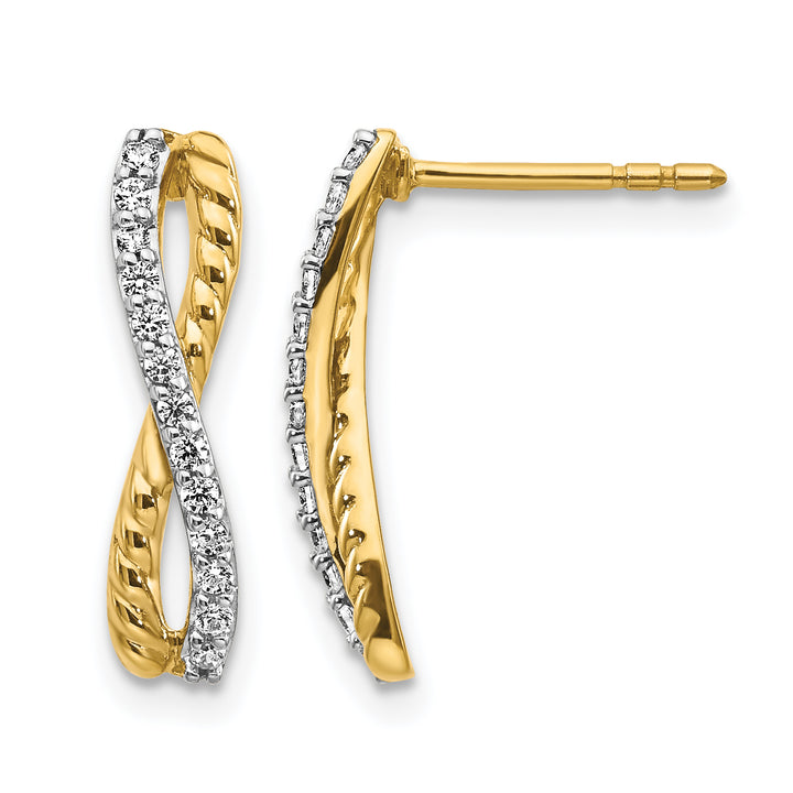 14k Two Tone Gold 1/5 CT Diamond Fancy Twist Post Earrings