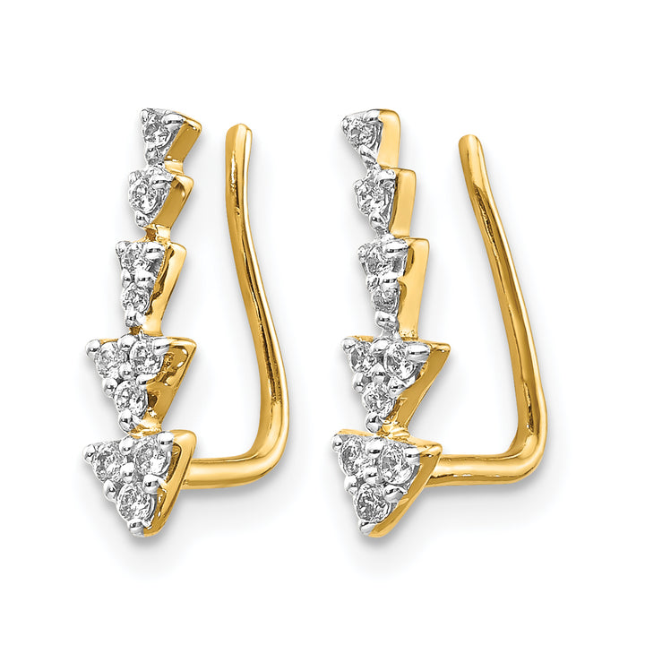 14k Yellow Gold 1/6 CT Diamond Triangles Ear Climber Earrings