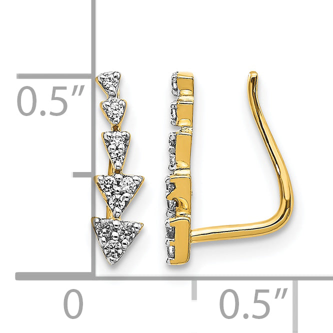 14k Yellow Gold 1/6 CT Diamond Triangles Ear Climber Earrings