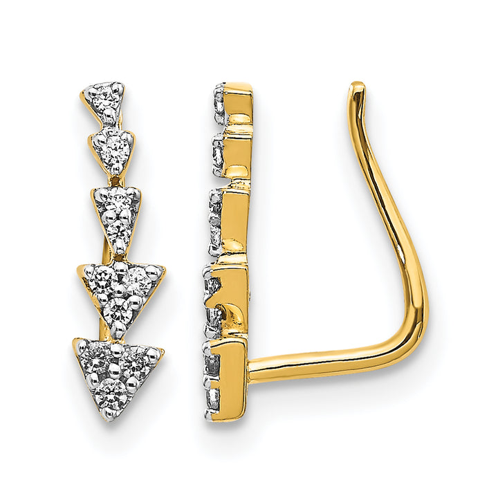 14k Yellow Gold 1/6 CT Diamond Triangles Ear Climber Earrings