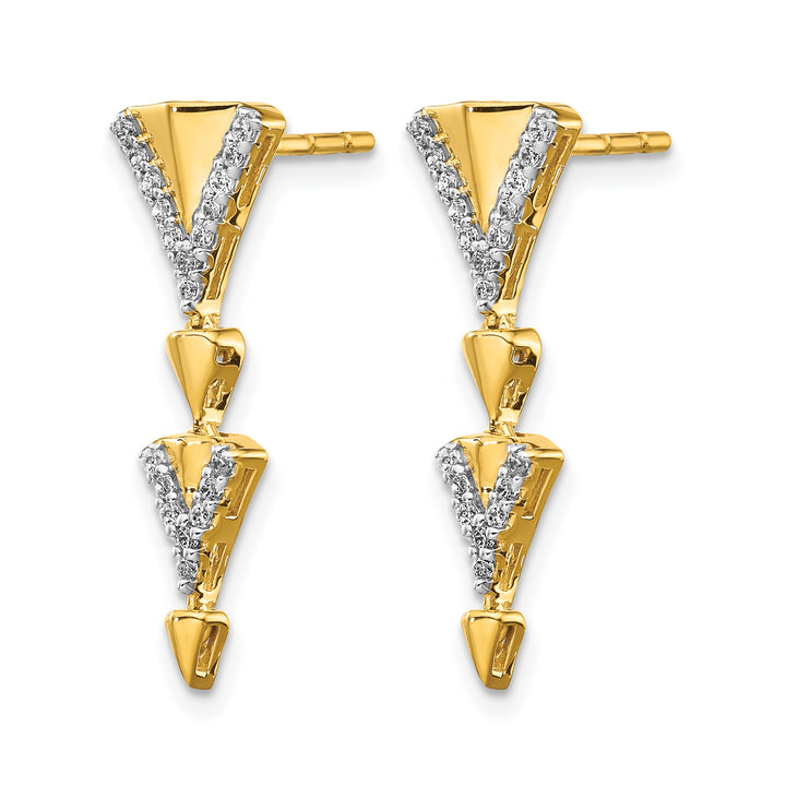 14k Yellow Gold 1/5 CT Diamond Fancy Post Dangle Earrings