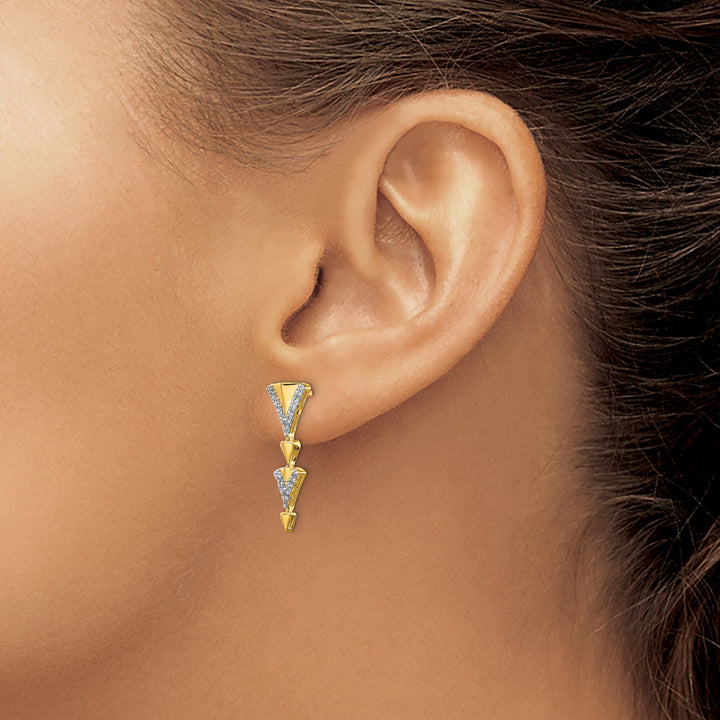 14k Yellow Gold 1/5 CT Diamond Fancy Post Dangle Earrings