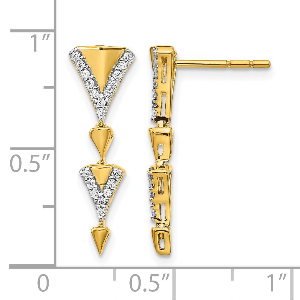 14k Yellow Gold 1/5 CT Diamond Fancy Post Dangle Earrings