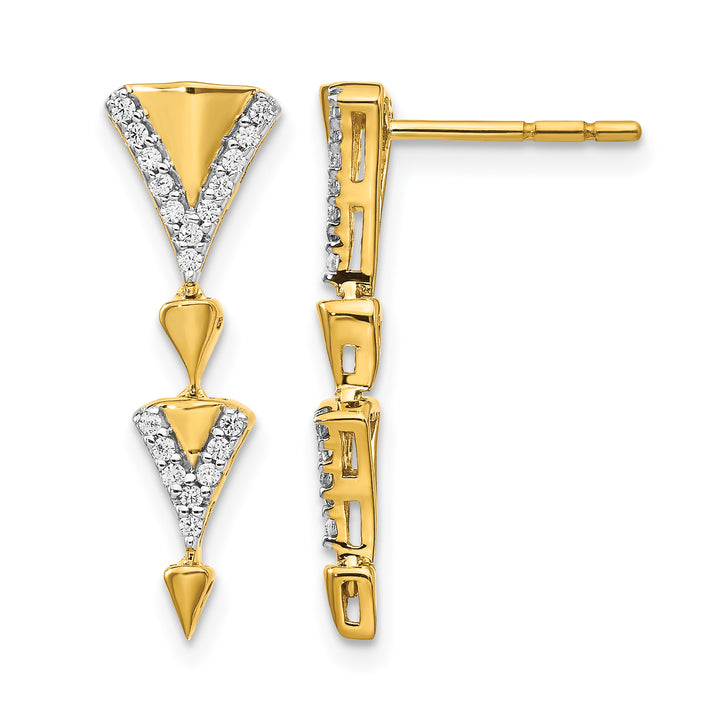 14k Yellow Gold 1/5 CT Diamond Fancy Post Dangle Earrings