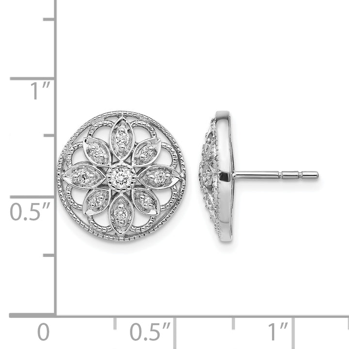 14k White Gold 1/4 CT Diamond Fancy Floral Post Earrings