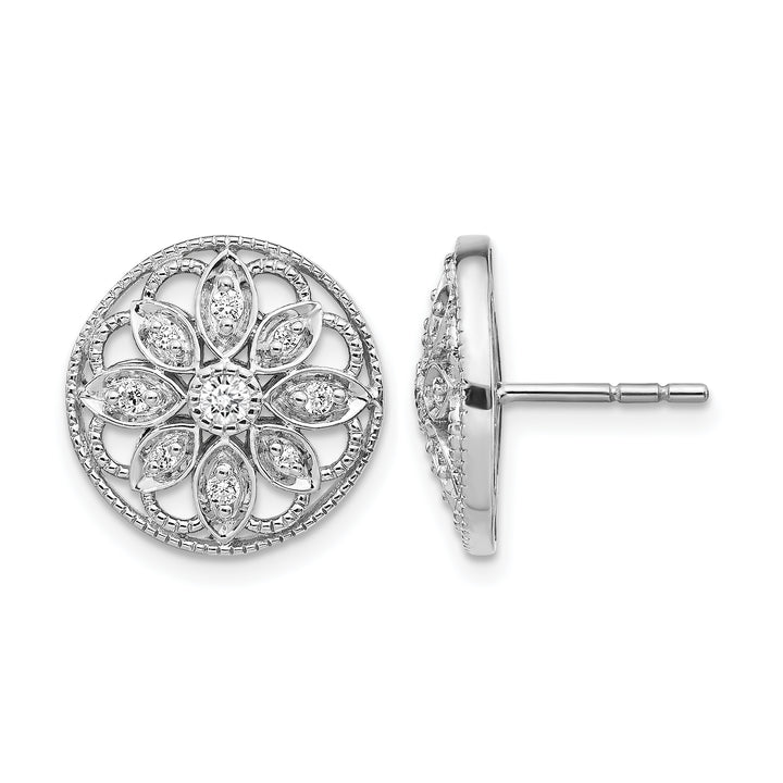 14k White Gold 1/4 CT Diamond Fancy Floral Post Earrings