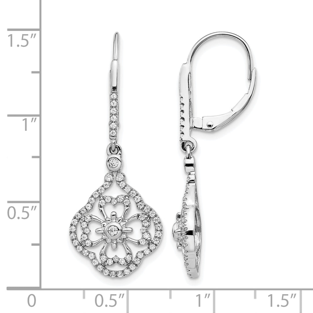 14k White Gold 1/2 CT Diamond Fancy Dangle Leverback Earrings