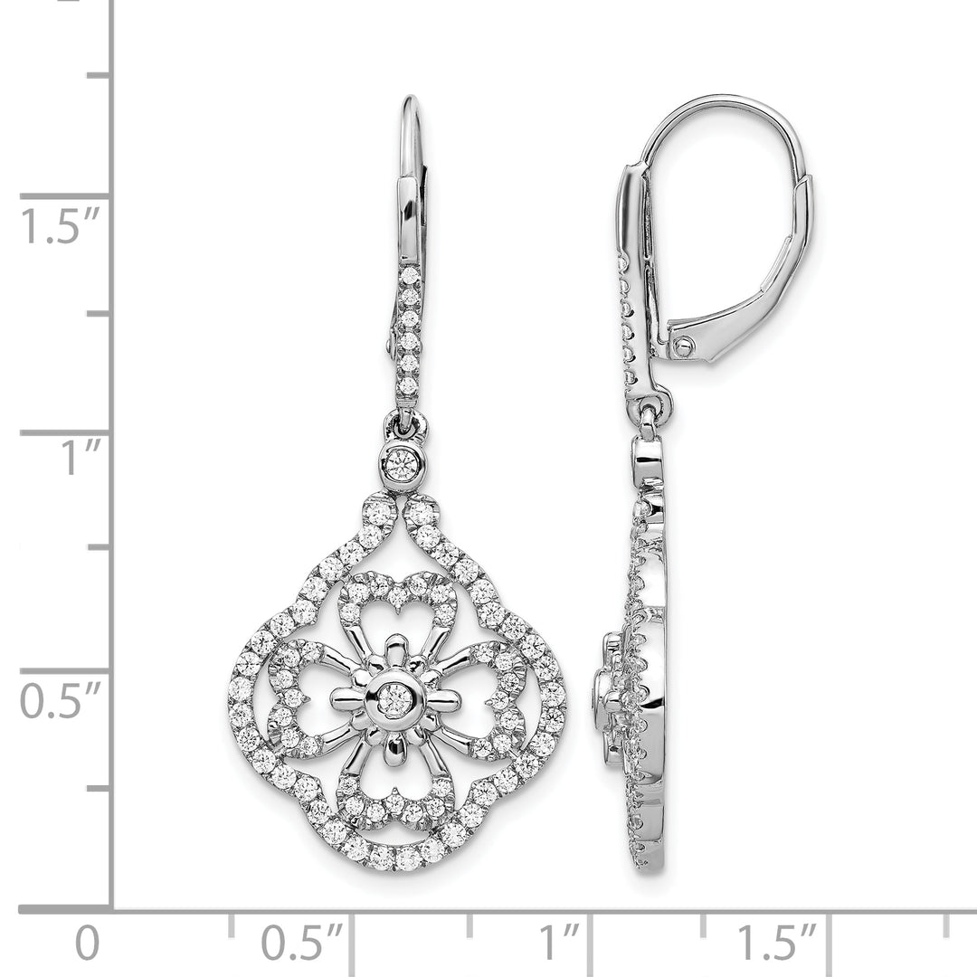 14k White Gold 1 CT Diamond Fancy Dangle Leverback Earrings