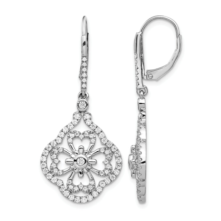 14k White Gold 1 CT Diamond Fancy Dangle Leverback Earrings