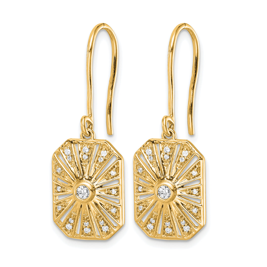 14k Yellow Gold 1/5 CT Diamond Vintage Dangle Shepherd Hook Earrings