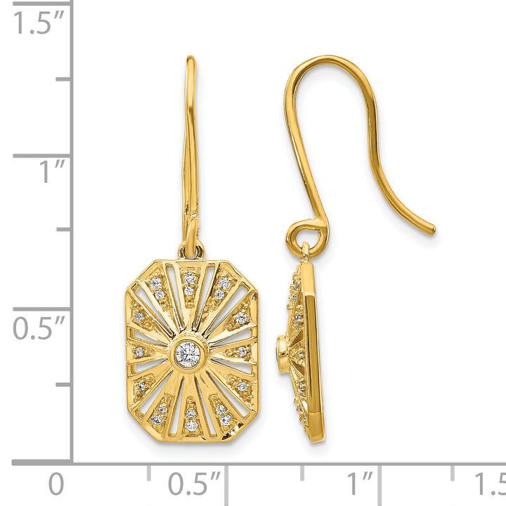 14k Yellow Gold 1/5 CT Diamond Vintage Dangle Shepherd Hook Earrings
