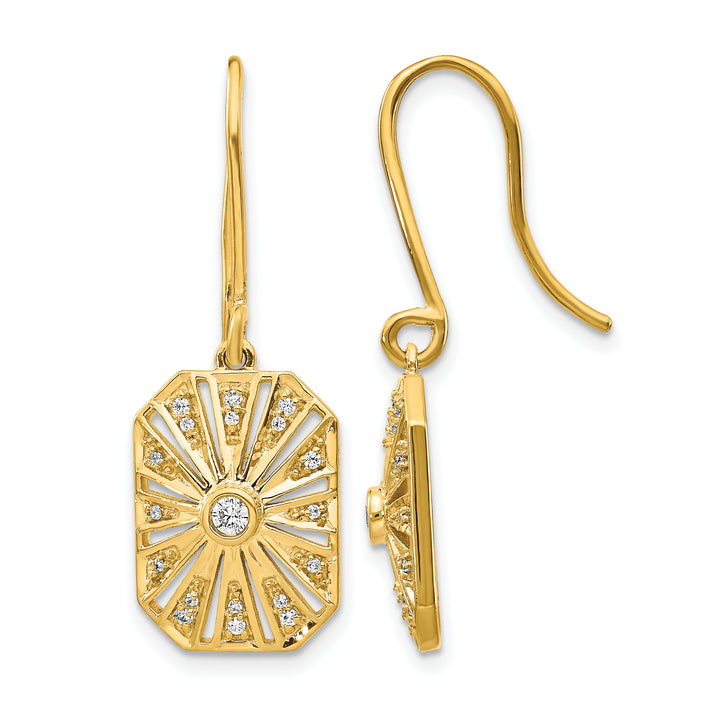 14k Yellow Gold 1/5 CT Diamond Vintage Dangle Shepherd Hook Earrings