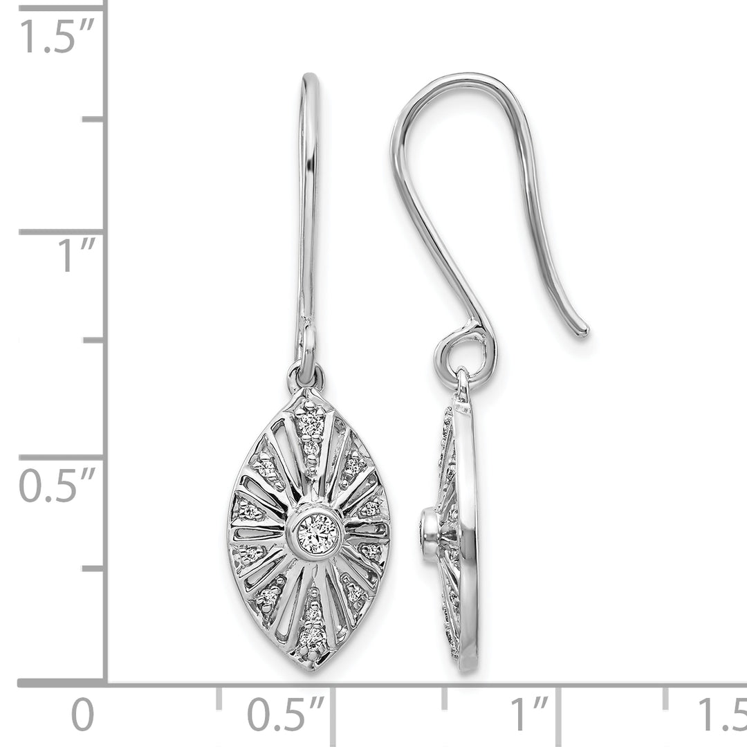 14k White Gold 1/5 CT Diamond Vintage-style Dangle Shepherd Hook Earrings