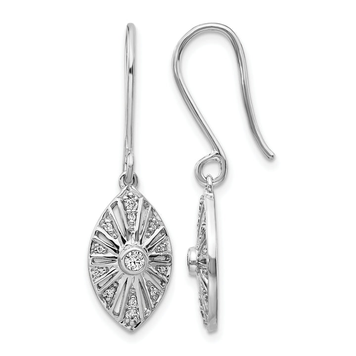 14k White Gold 1/5 CT Diamond Vintage-style Dangle Shepherd Hook Earrings