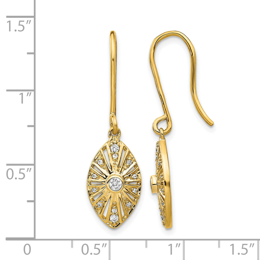 14k Yellow Gold 1/5 CT Diamond Vintage-style Dangle Shepherd Hook Earrings