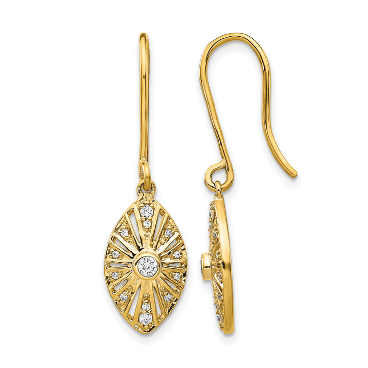 14k Yellow Gold 1/5 CT Diamond Vintage-style Dangle Shepherd Hook Earrings