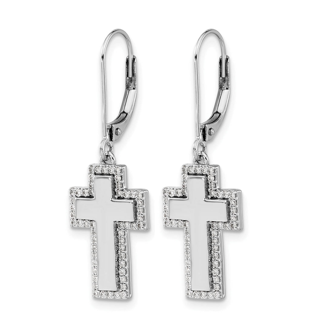 14K White Gold 1/3 carat Diamond Fancy Cross Dangle Leverback Earrings