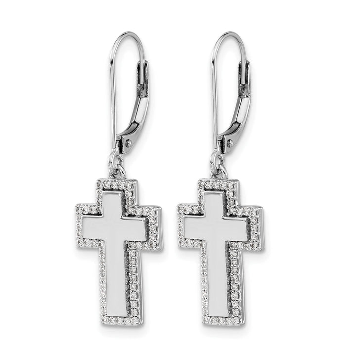 14K White Gold 1/3 carat Diamond Fancy Cross Dangle Leverback Earrings