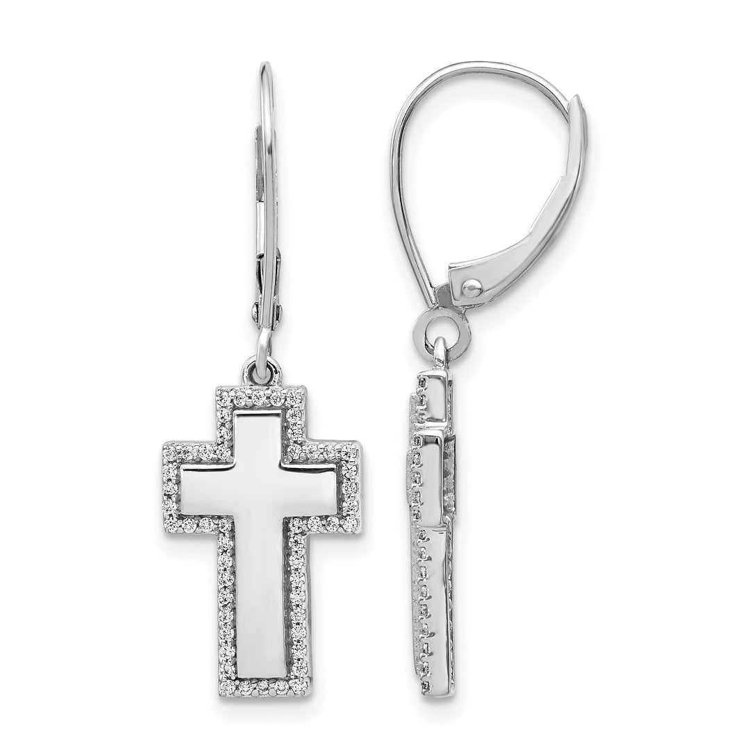 14K White Gold 1/3 carat Diamond Fancy Cross Dangle Leverback Earrings