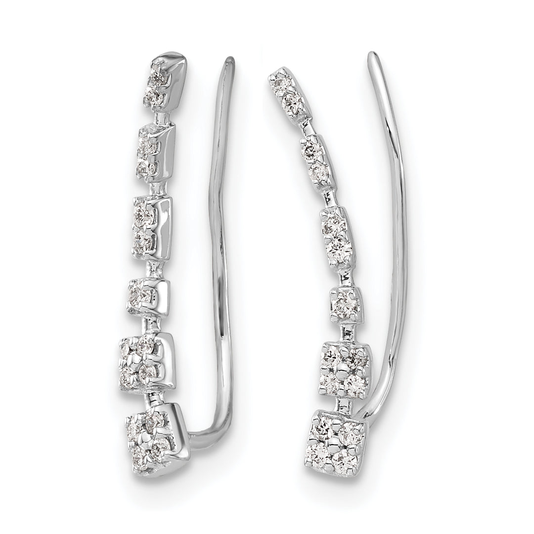 14k White Gold 1/6 CT Diamond Graduated Design Ear Climber Earrings