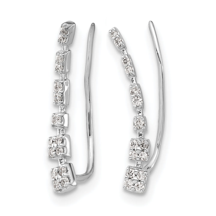 14k White Gold 1/6 CT Diamond Graduated Design Ear Climber Earrings