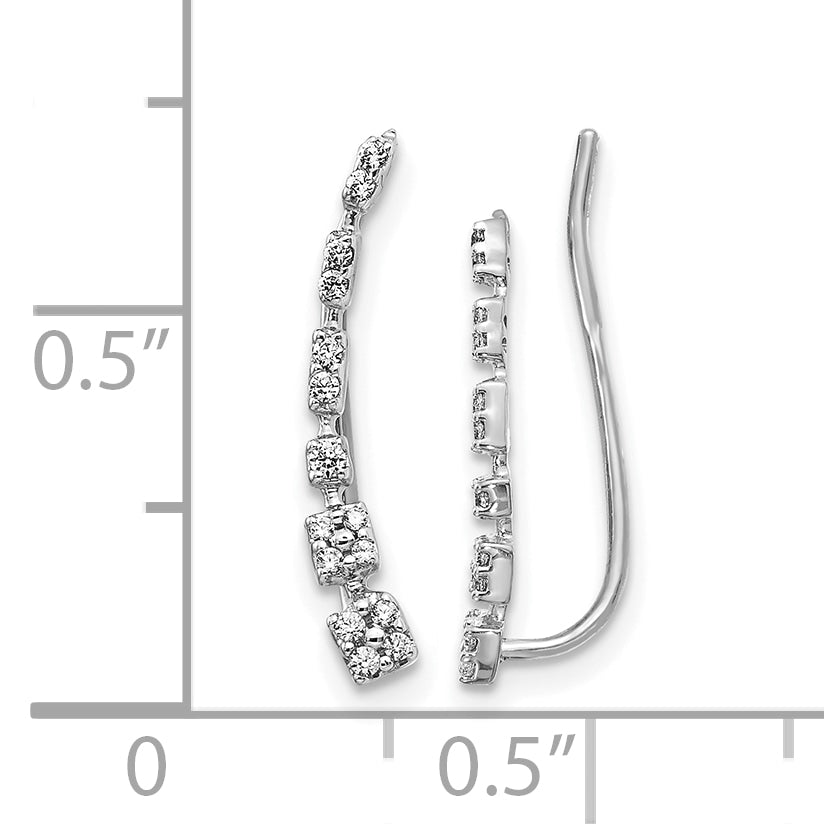 14k White Gold 1/6 CT Diamond Graduated Design Ear Climber Earrings