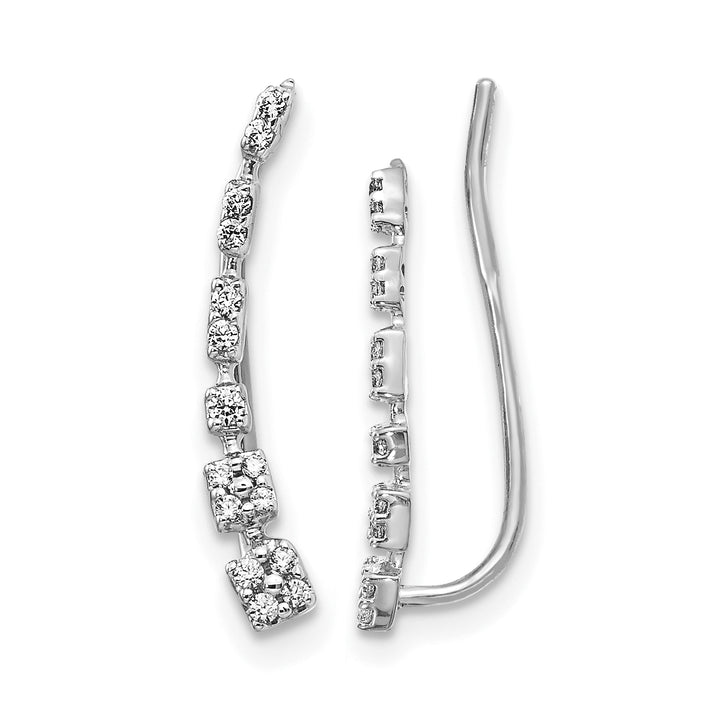 14k White Gold 1/6 CT Diamond Graduated Design Ear Climber Earrings