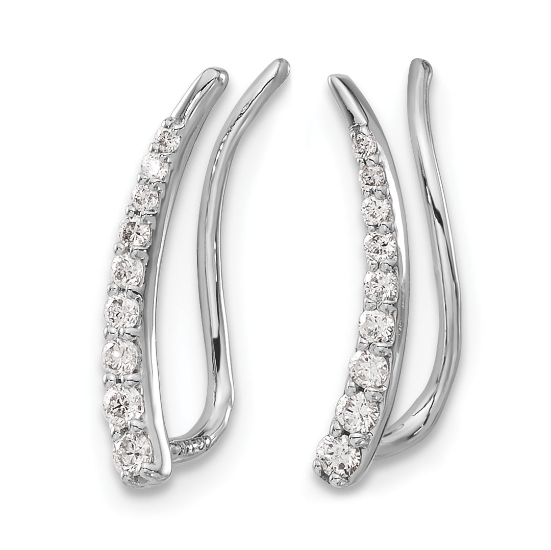 14k White Gold 1/6 CT Diamond Fancy Graduated Ear Climber Earrings